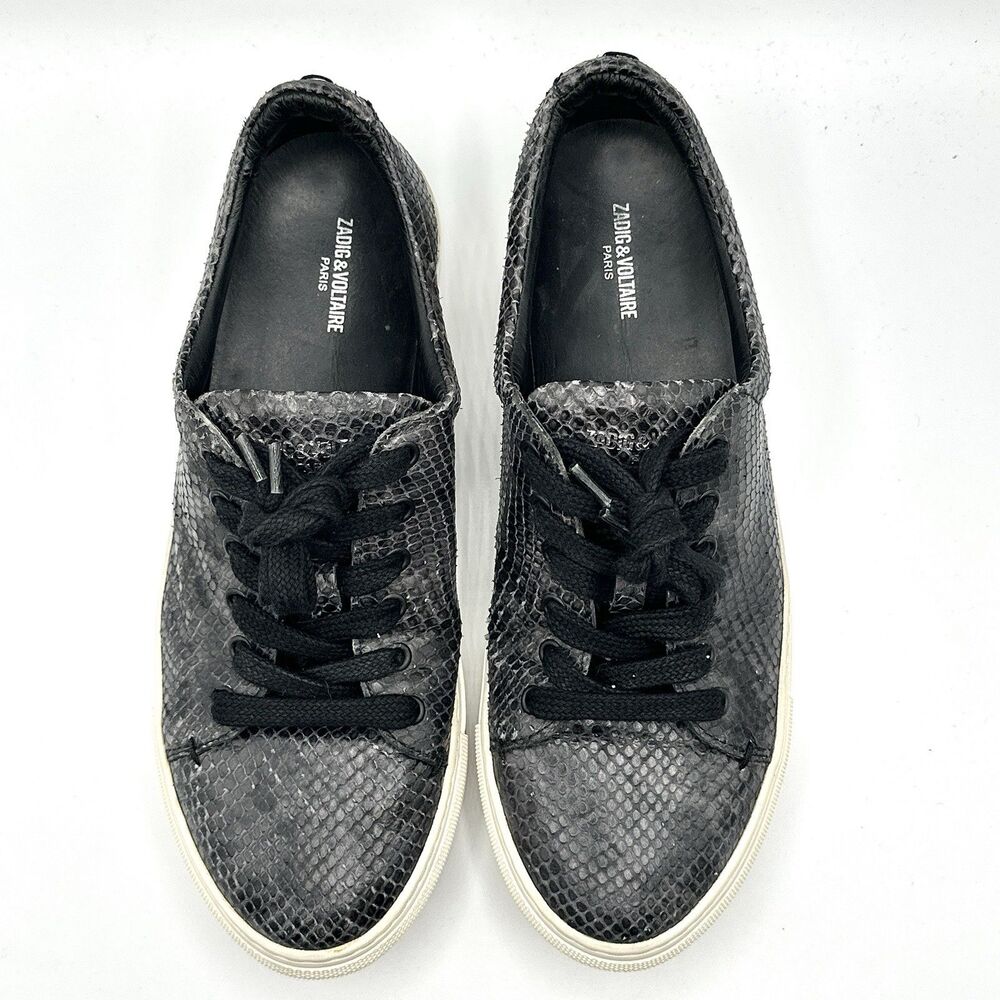 ZADIG & VOLTAIRE Shoes Black Python Snake Skin Leather Sneakers Size 41 / US 10 - Picture 4 of 11